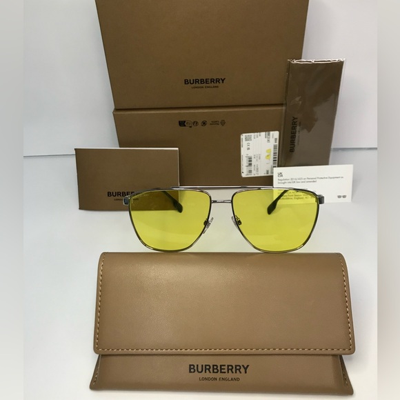 BURBERRY Blaine BE3141 1005 aviator sunglass gunmetal frame with yellow lenses. - Picture 5 of 15